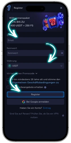USDT Casino Registrierungsformular ausfüllen
